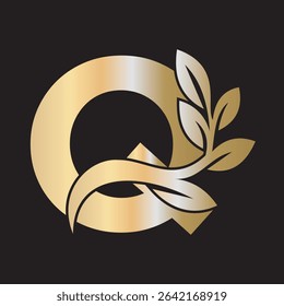 Green Leaf Logo Combine With Letter Q Vector Template