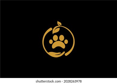 Green leaf logo design. Bio natural sign vector. Circle footprint icon design.
