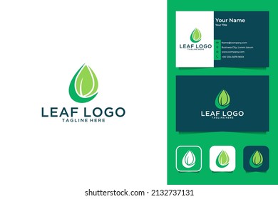 green leaf logo design and business card