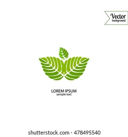 Green leaf logo design. Leaf icon. Herbal medicine sign. Tea shop emblem.