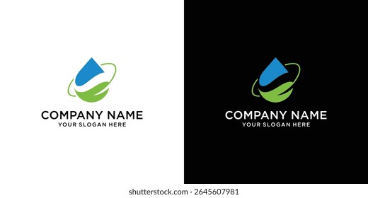 Diseño de logotipo de hoja verde con concepto moderno de gota de agua, gota de agua e ilustración de símbolo de hoja verde.