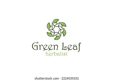 Green leaf logo design nature  wellness herbal plant icon symbol rounded shape