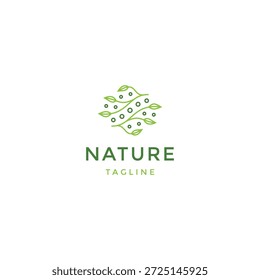 Plantilla de diseño de logotipo de hoja verde con estilo de arte de línea suave.