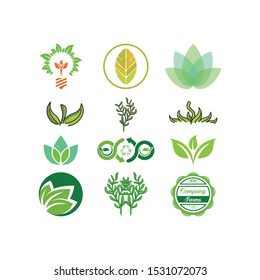 Green Leaf logo design templates vectors set