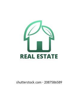 Diseño del logo de la hoja verde que forma una casa. muy adecuado para ser utilizado como identidad de un negocio de construcción o de un inmueble, que caracteriza a un entorno verde, seguro y cómodo