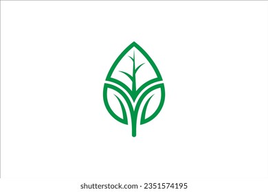 Green leaf logo design in water drop shape