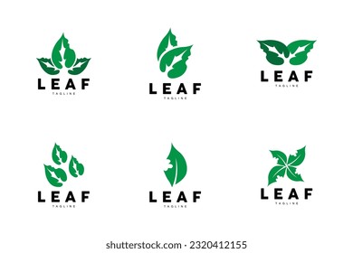 Green Leaf Logo, Ecology Natural Plant Vector, Nature Design, Illustration Template Icon