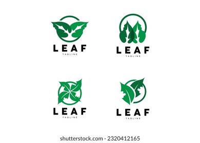 Green Leaf Logo, Ecology Natural Plant Vector, Nature Design, Illustration Template Icon