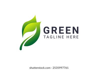 Green leaf logo icon vector template illustration design with abstract gradient style.
