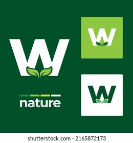 Green leaf logo icons set on letter W illustration template, leaves Elements for eco and bio logos