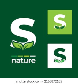 Green leaf logo icons set on letter S illustration template, leaves Elements for eco and bio logos