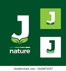 Green leaf logo icons set on letter J illustration template, leaves Elements for eco and bio logos