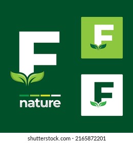 Green leaf logo icons set on letter F illustration template, leaves Elements for eco and bio logos