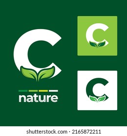 Green leaf logo icons set on letter C illustration template, leaves Elements for eco and bio logos