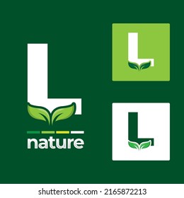 Green leaf logo icons set on letter L illustration template, leaves Elements for eco and bio logos