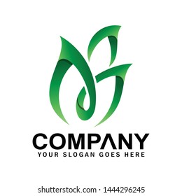 Green leaf logo illustration, abstract leaf symbol logo