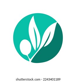 Green leaf logo, long shadow style illustration vector design