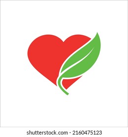 green leaf logo with love background vector illustration design