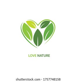 Green leaf logo love nature vector design