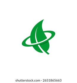 green leaf logo in the middle of the orbit circle