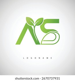 Logotipo AS Green Leaf - Monograma ecológico mínimo para a promoção da marca orgânica e design de identidade sustentável