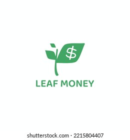 Green leaf logo with money symbol negative space.