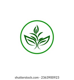a green leaf logo on a white background