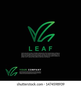 Green leaf logo template. Line art style logo design concept.