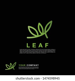 Green leaf logo template. Line art style logo design concept.
