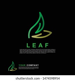 Green leaf logo template. Line art style logo design concept.