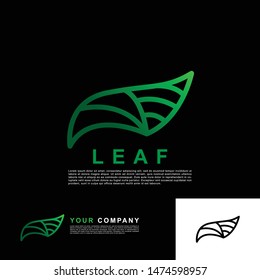 Green leaf logo template. Line art style logo design concept.