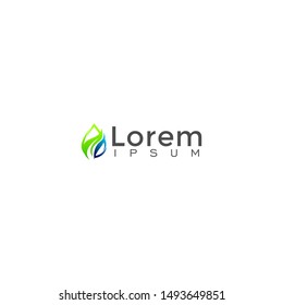 Green leaf logo vector and blue water mixed into natural freshness drops