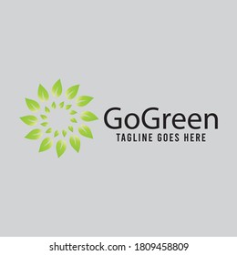 Green leaf logo vector. Line art illustration.