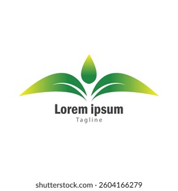 green leaf logo with water drop, health, nature and wellness.