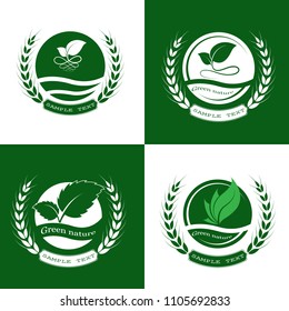 green leaf logo with wheat on white background. Leaves icon design elements, ecology concept,  vector illustration