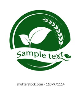 green leaf logo with wheat on white background. Leaves icon design elements, ecology concept,  vector illustration