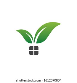 green leaf logo with windows home template