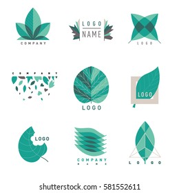 Green leaf logotipes set. Collection of logo badge. Vector illustration art.