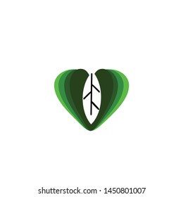 green leaf love logo design vector illustration