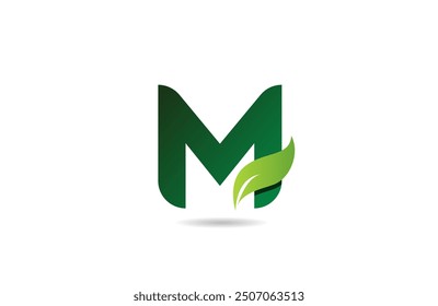 green leaf M letter alphabet logo icon design suitable for a green or vegan vegetarian concept