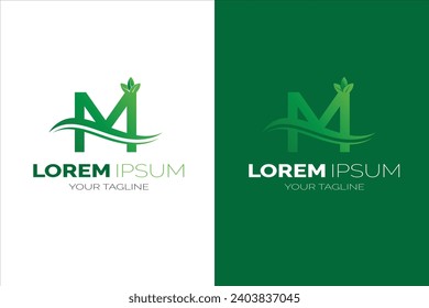 Green leaf M letter design
