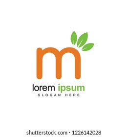 Green leaf M letter icon. Logo vector template