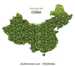 Green Leaf Map Of China. Vector Illustration