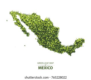 Green leaf map of mexico. Vector illustration