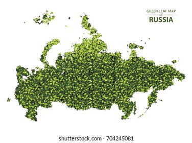Green leaf map of russia. Vector illustration