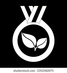 Green leaf medal icon. Environmental or agricultural champion. Vector Illustration