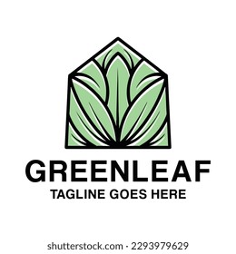 Green Leaf Monoline Logo Vector Vintage illustration Emblem Design badge illustration Symbol Icon