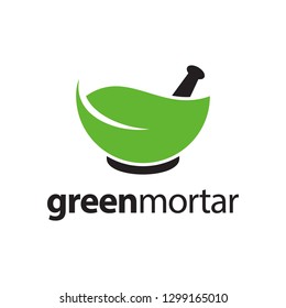 Green Leaf with Mortar and Pestle Pharmacy Medical Health Logo Design Inspiration