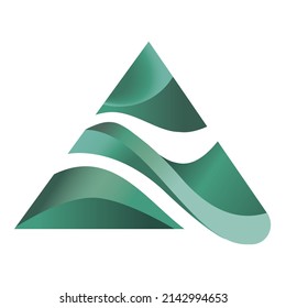 Green Leaf Mountain Pyramid Icon Vector Drawing Geometrical Logo Design