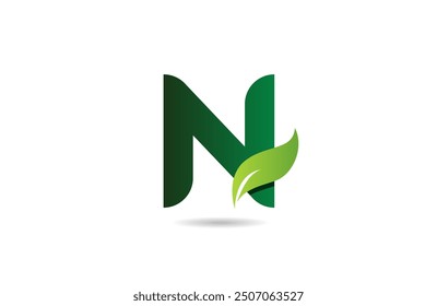 green leaf N letter alphabet logo icon design suitable for a green or vegan vegetarian concept